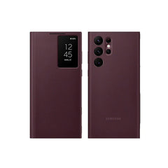 Samsung Galaxy S22 Ultra S-View/Smart View Wallet Flip Case - Protective Leather Cover with Smart Screen Display, Tap Control, Slim Design, and Built-in Card Holder Pocket (Burgundy)