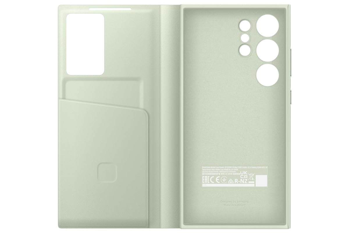 Samsung Galaxy S24 Ultra S-View/Smart View Wallet Flip Case - Protective Leather Cover with Smart Screen Display, Tap Control, Slim Design, and Built-in Card Holder Pocket (Light Green)