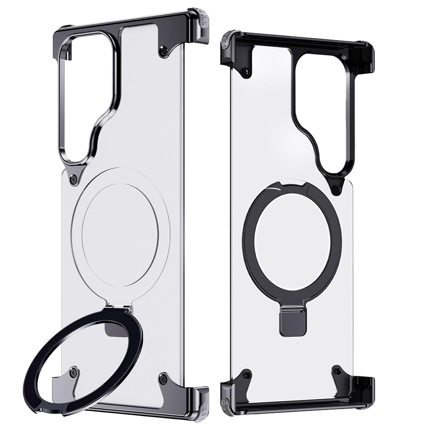 OATSBASF for Samsung Galaxy S24 Ultra Case, Sleek Minimalist Protective Shock Absorption Aerospace Grade Aluminum Shells with Built-in Kickstand Phone Case (K-Natural Titanium, for Samsung Galaxy S24 Ultra)