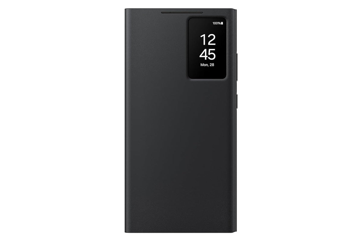 Samsung Galaxy S22 Ultra S-View/Smart View Wallet Flip Case - Protective Leather Cover with Smart Screen Display, Tap Control, Slim Design, and Built-in Card Holder Pocket (Black)