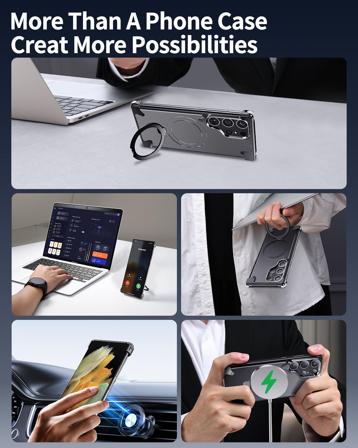 OATSBASF for Samsung Galaxy S24 Ultra Case, Sleek Minimalist Protective Shock Absorption Aerospace Grade Aluminum Shells with Built-in Kickstand Phone Case (K-Natural Titanium, for Samsung Galaxy S24 Ultra)