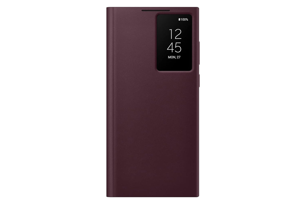 Samsung Galaxy S22 Ultra S-View/Smart View Wallet Flip Case - Protective Leather Cover with Smart Screen Display, Tap Control, Slim Design, and Built-in Card Holder Pocket (Burgundy)