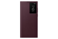 Samsung Galaxy S22 Ultra S-View/Smart View Wallet Flip Case - Protective Leather Cover with Smart Screen Display, Tap Control, Slim Design, and Built-in Card Holder Pocket (Burgundy)