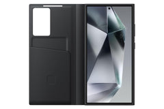 Samsung Galaxy S23 Ultra S-View/Smart View Wallet Flip Case - Protective Leather Cover with Smart Screen Display, Tap Control, Slim Design, and Built-in Card Holder Pocket (Black)