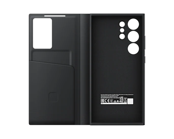 Samsung Galaxy S22 Ultra S-View/Smart View Wallet Flip Case - Protective Leather Cover with Smart Screen Display, Tap Control, Slim Design, and Built-in Card Holder Pocket (Black)